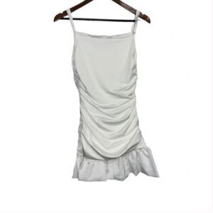 Women's Ruched Bodycon Sleeveless Dress with Ruffle Hem